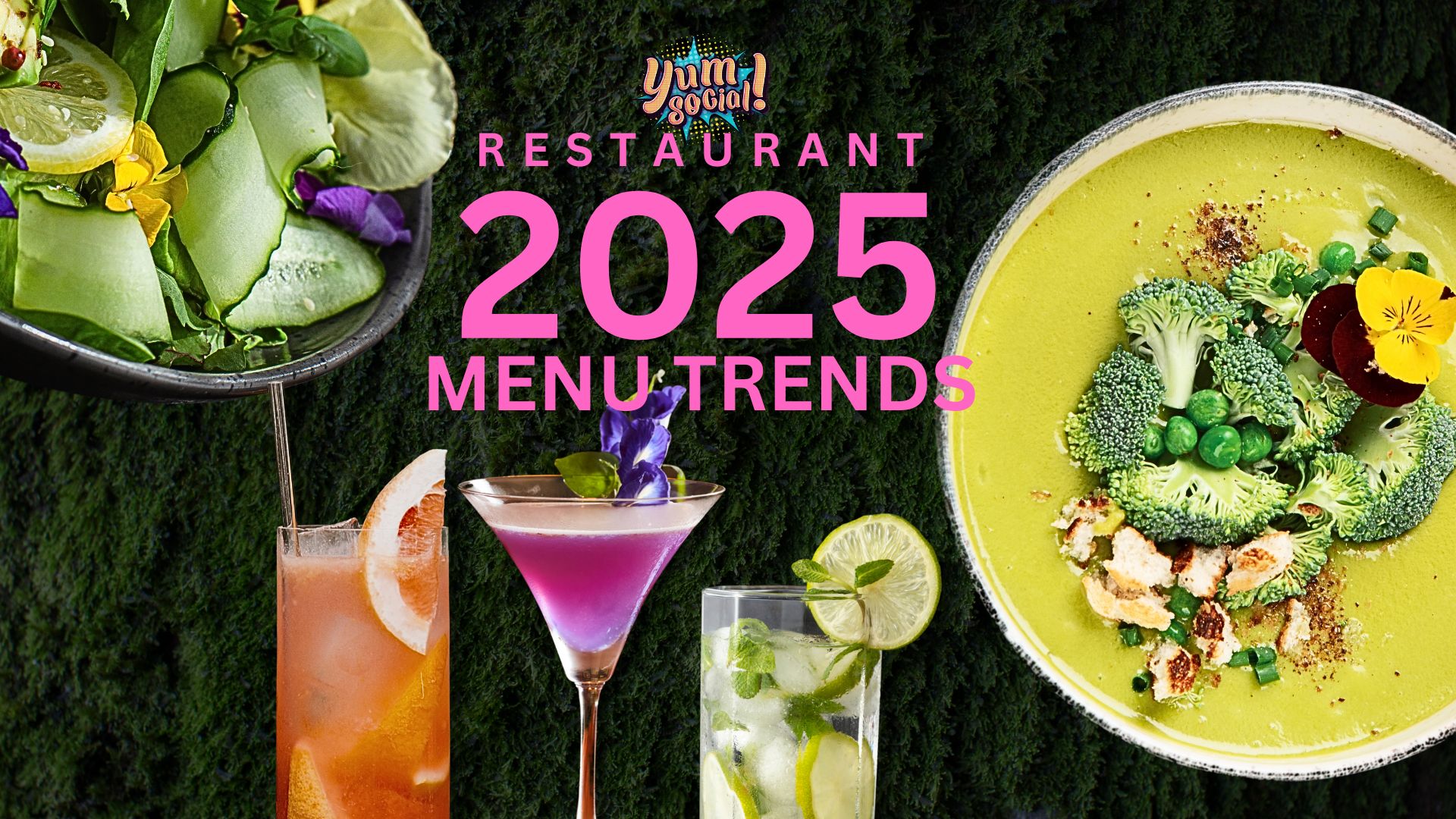 A visually appealing plant-based dish and non-alcoholic served in a restaurant for 2025 menu trends.